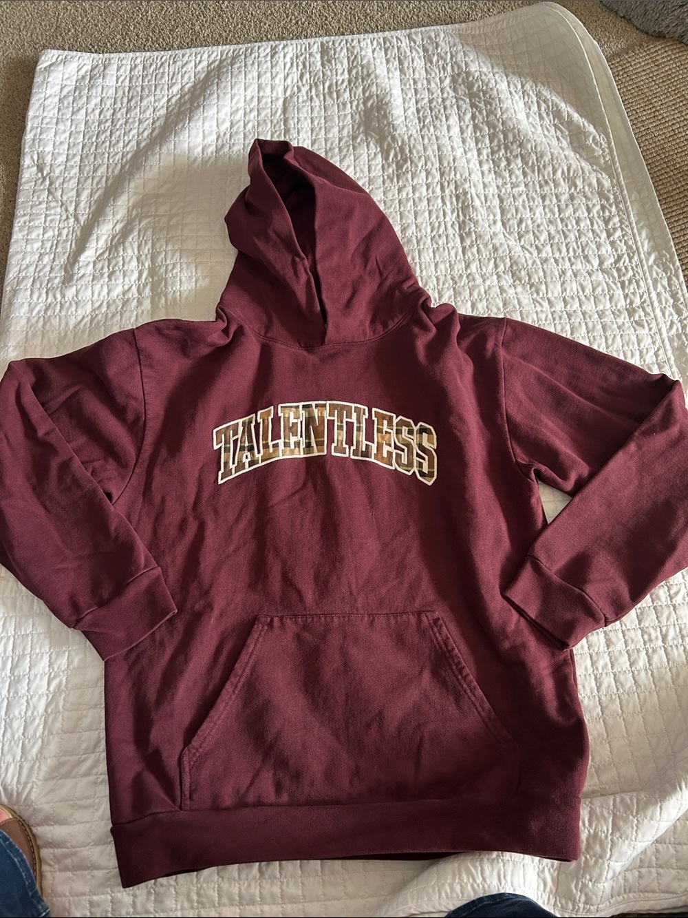 TALENTLESS Maroon Hoodie with White and Gold Logo